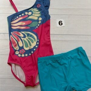 Boden Butterfly Kids Swim One Piece with city threads shorts size 6